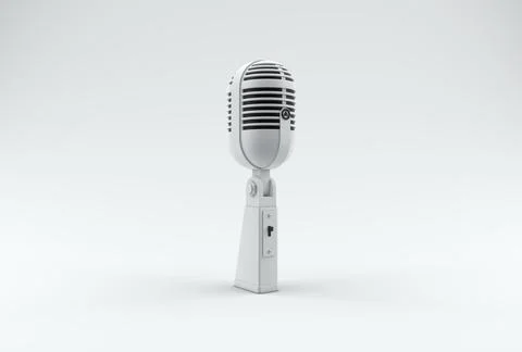 White Microphone Vintage on a Studio Background. Monochrome. 3D render. Stock Illustration