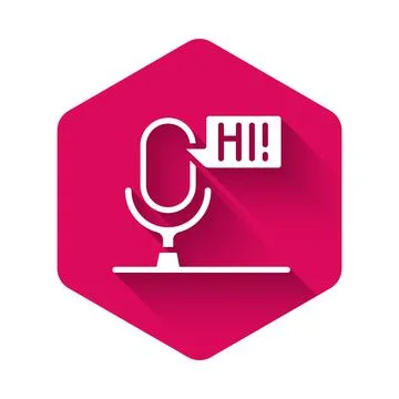 White Microphone voice device icon isolated with long shadow background Stock Illustration