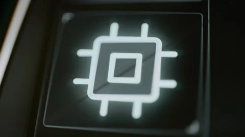White microprocessor symbol on black control Stock Footage 345479377