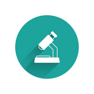 White Microscope icon isolated with long shadow background. Chemistry, pharma 스톡 일러스트