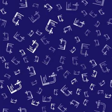 White Microscope icon isolated seamless pattern on blue background. Chemistry Stock Illustration