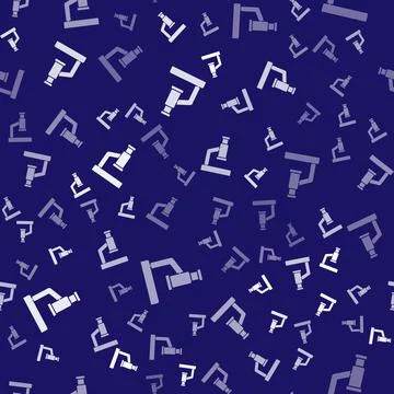 White Microscope icon isolated seamless pattern on blue background. Chemistry Stock Illustration