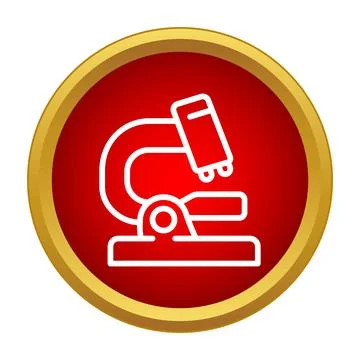White microscope line icon on red button Stock Illustration