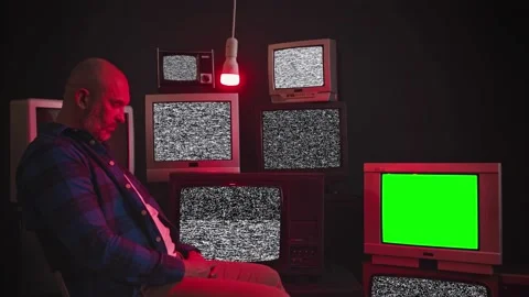 White middle-aged man fell asleep on the couch in front of the TV Stock Footage 167322183