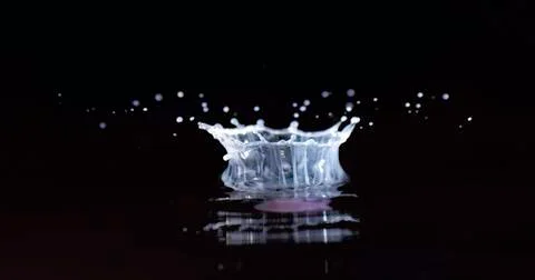 White milk drop crown  abstract against black background with reflection Stock Photos