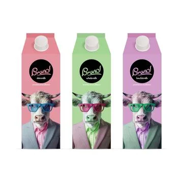 White Milk Package with Cows in Suits Stock Illustration