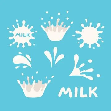 White milk splash set. Bolt on blue background Stock Illustration