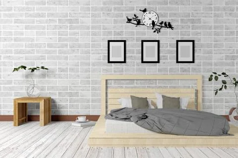 White minimal and loft style bedroom interior in simple living concept Stock Illustration