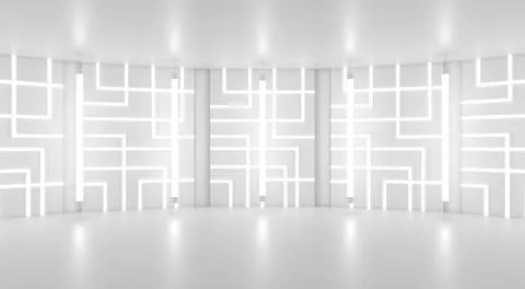 White minimalistic abstract background. 3d illustration. Neon light from la.. 스톡 일러스트