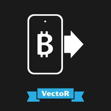 White Mining bitcoin from mobile icon isolated on black background. Cryptocur Stock Illustration