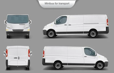 White minivan front, back, side view Stock-Illustration