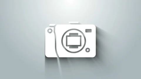 White Mirrorless camera icon isolated on grey background. Foto camera icon. 4K Stock Footage 145860943