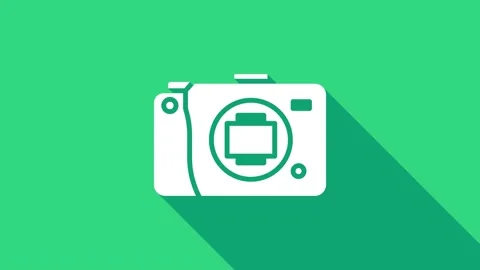 White Mirrorless camera icon isolated on green background. Foto camera icon. 4K Stock Footage 147150576