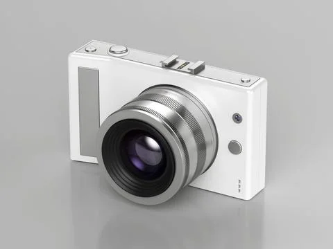 White mirrorless camera with zoom lens Stock Illustration
