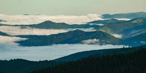 White mist floating on the mountain.Fog filled the sky and white clouds Stock Footage
