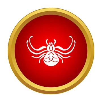 White mite icon on red circle background Stock Illustration