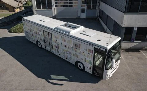 White Mobile Library Bus – Community Book Access on Wheels Stock Photos