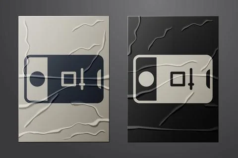 White Mobile phone with record frame camera icon isolated on crumpled paper Stock Illustration