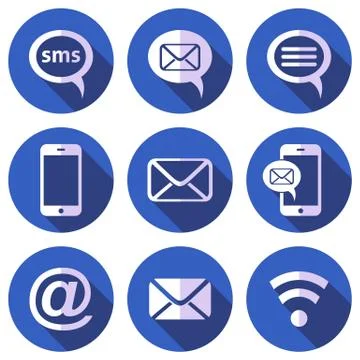 White mobile sms and mail icons flat design Illustrazione stock