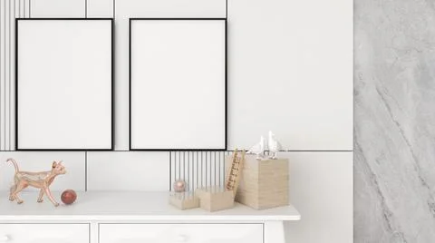 White mock up frame in home design and Coastal style living concept on wall 스톡 일러스트