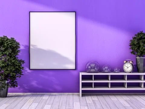 White mock up frame, modern background. 3D Stock Illustration