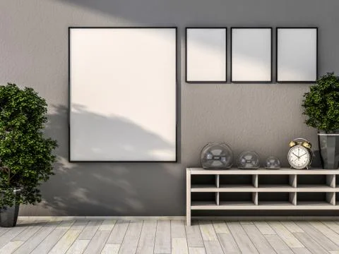 White mock up frame, modern background. 3D Stock Illustration