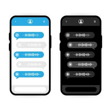 White mode and dark mode in voice messgae on white background. Two phones to  Stock Illustration