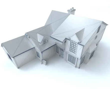 White model house lateral view Illustrazione stock