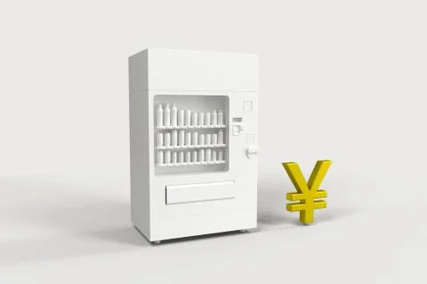 The white model of vending machine and money model, 3d rendering. Stock Illustration