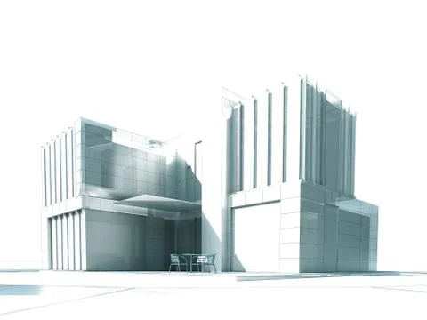 White modern building rendering Illustrazione stock