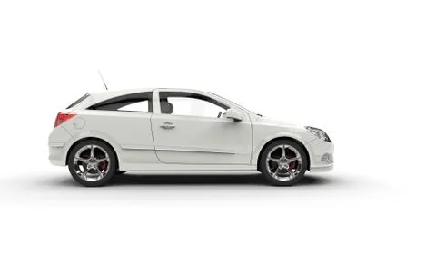 White Modern Compact Car Side View Stock Illustration