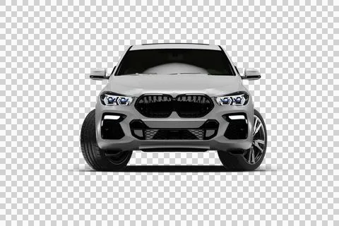 White Modern Coupe SUV Front View with Wheels Turned Right Narrow Angle 3D .. Stock Illustration