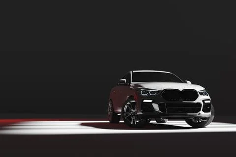 White Modern Coupe SUV Right Front View with Red Light and Daylight from Wi.. Stock Illustration