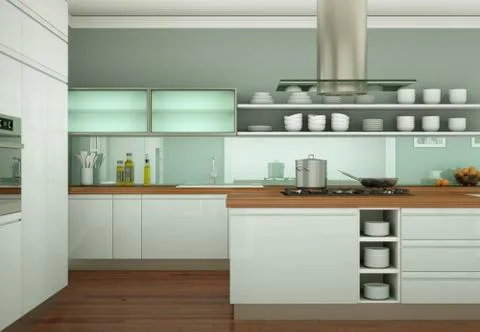 White modern kitchen in a flat with beautiful design Stock Illustration