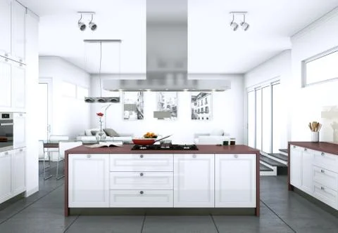 White modern kitchen in a flat with beautiful design Stock Illustration