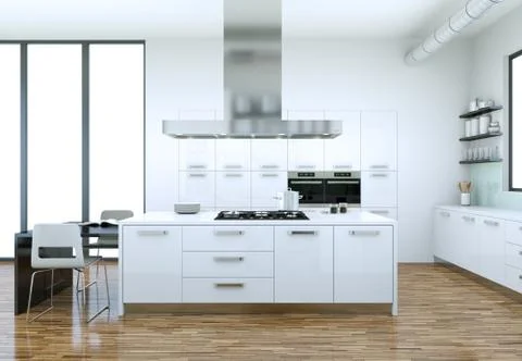 White modern kitchen interior design illustration Stock Illustration