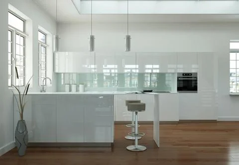 White modern kitchen interior design illustration Stock Illustration