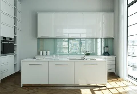 White modern kitchen interior design illustration Stock Illustration