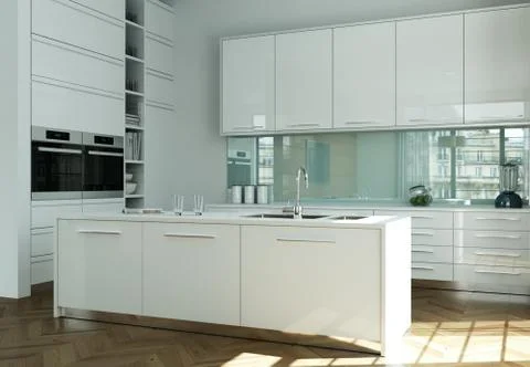White modern kitchen interior design illustration Stock Illustration