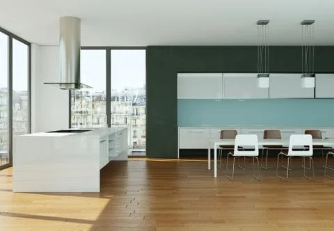 White modern kitchen interior design illustration Illustrazione stock