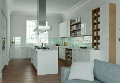 White modern kitchen interior design illustration Stock Illustration