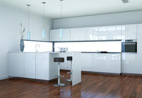 White modern kitchen interior design illustration Stock Illustration