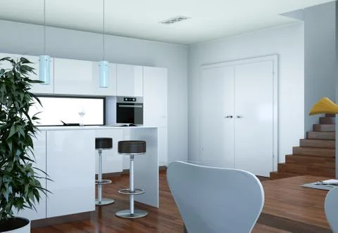 White modern kitchen interior design illustration Illustrazione stock