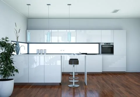 White modern kitchen interior design illustration Stock Illustration