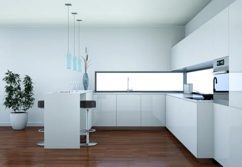 White modern kitchen interior design illustration Stock Illustration