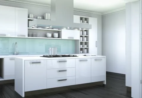 White modern kitchen interior design illustration Stock Illustration