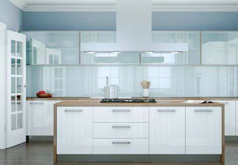White modern kitchen interior design illustration Stock Illustration
