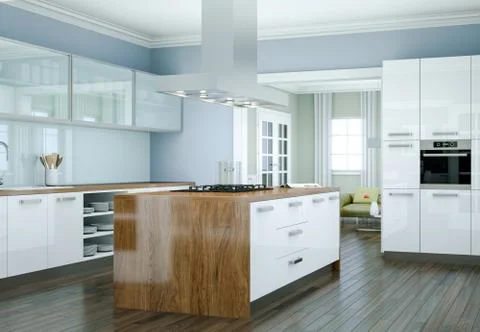 White modern kitchen interior design illustration Stock Illustration