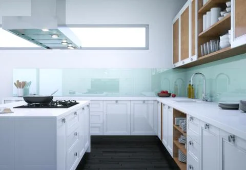 White modern kitchen interior design illustration Stock Illustration