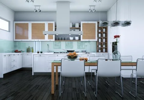 White modern kitchen interior design illustration Stock Illustration